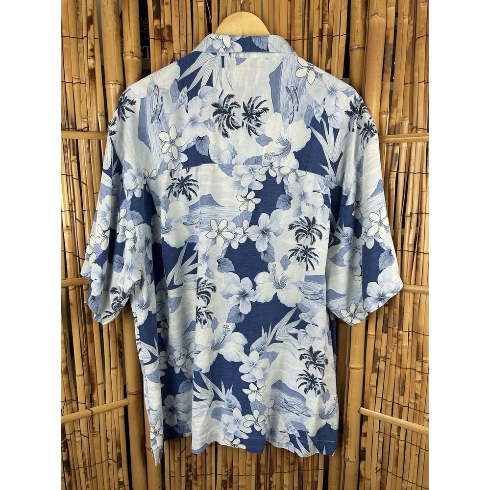 Bermuda Bay 100% Silk Hawaiian Shirt Blue White‎ Short Sleeve Button Up Size 2XL - Picture 6 of 13